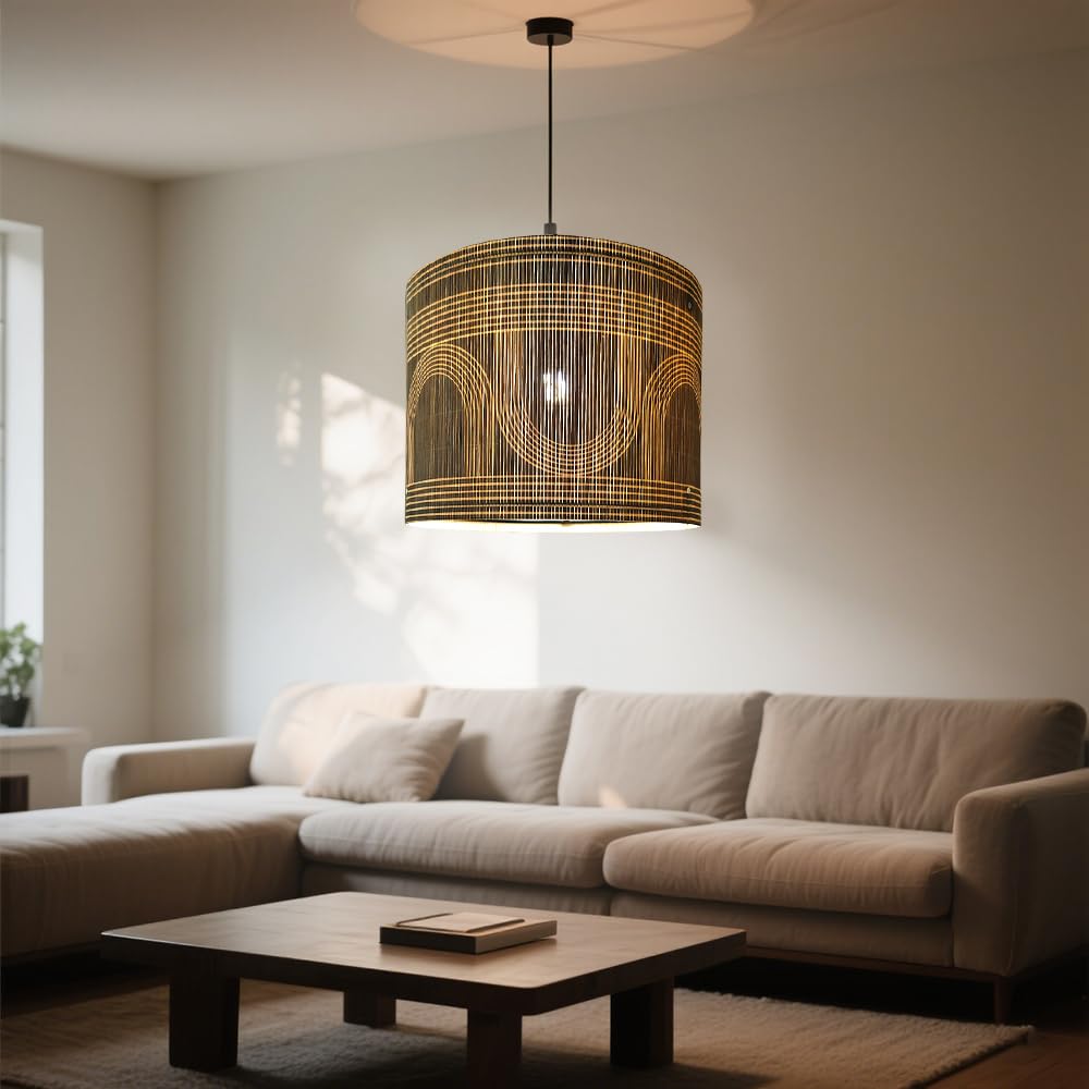 Rustic bamboo shade fits chandeliers and fixtures for rustic decor.