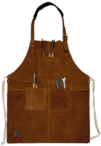RUSTIC TOWN Leather Grill Apron front view with durable full-grain leather for grilling