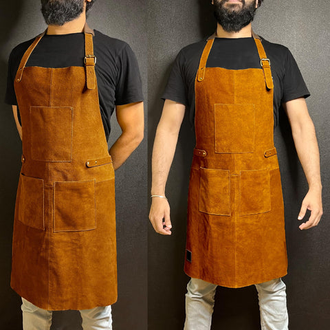 RUSTIC TOWN Leather Apron pockets closeup showing roomy tool pockets for easy access