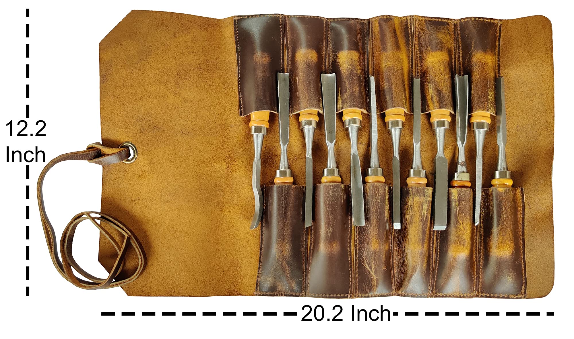 Rustic Town leather tool roll rolled up for compact portability