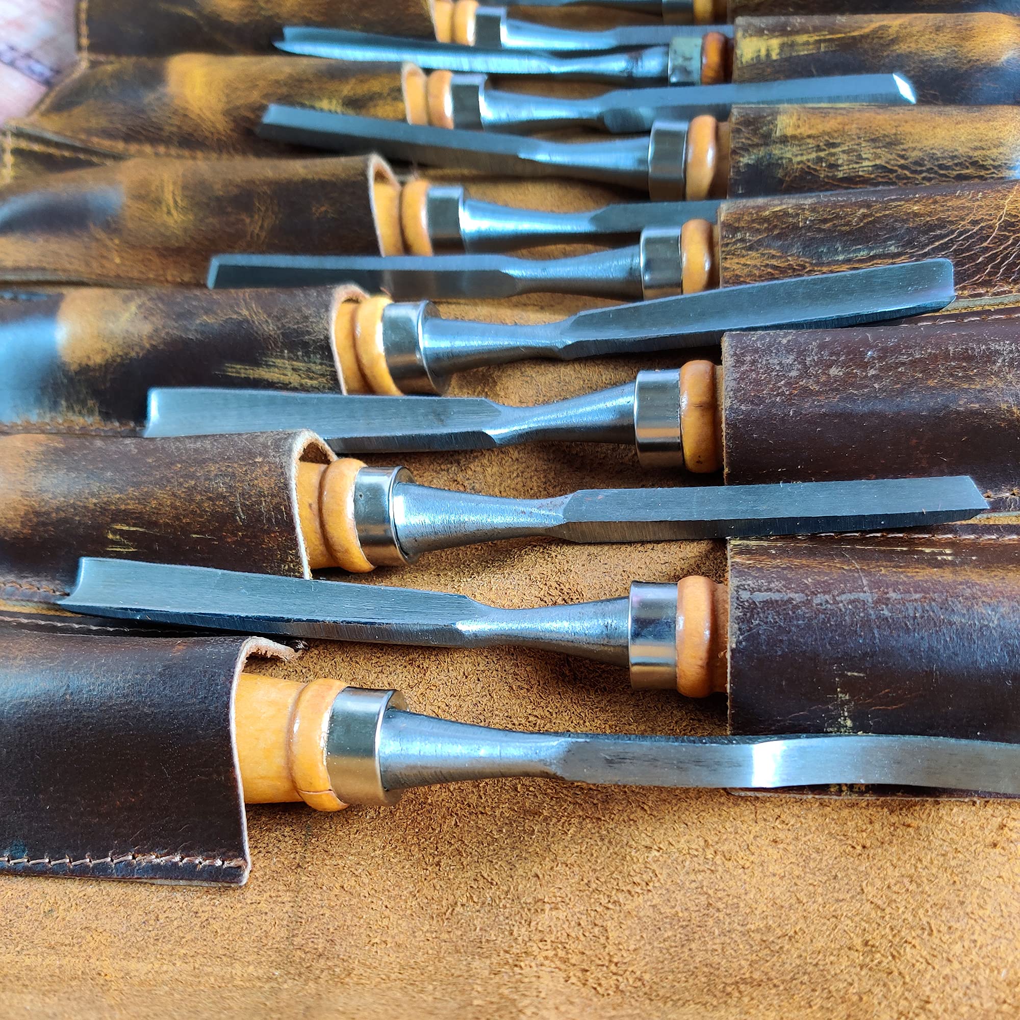 Rustic Town tool roll slots for wrenches and chisels at a job