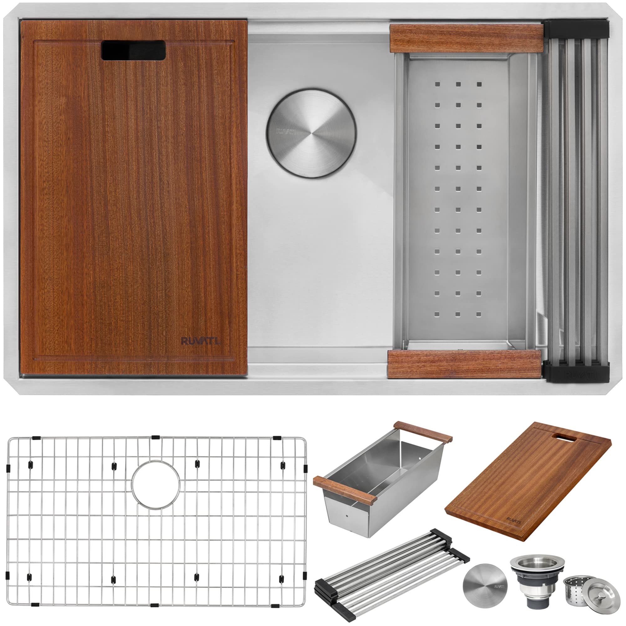Ruvati brushed finish hides scratches and suits modern kitchens.