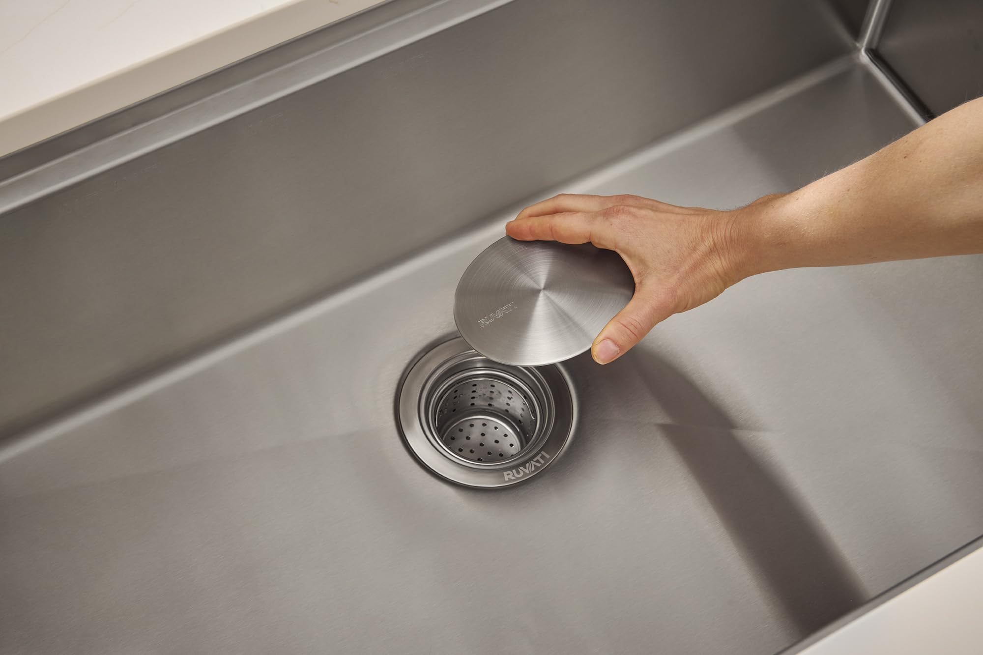 Ruvati 16-gauge stainless steel with brushed finish resists staining