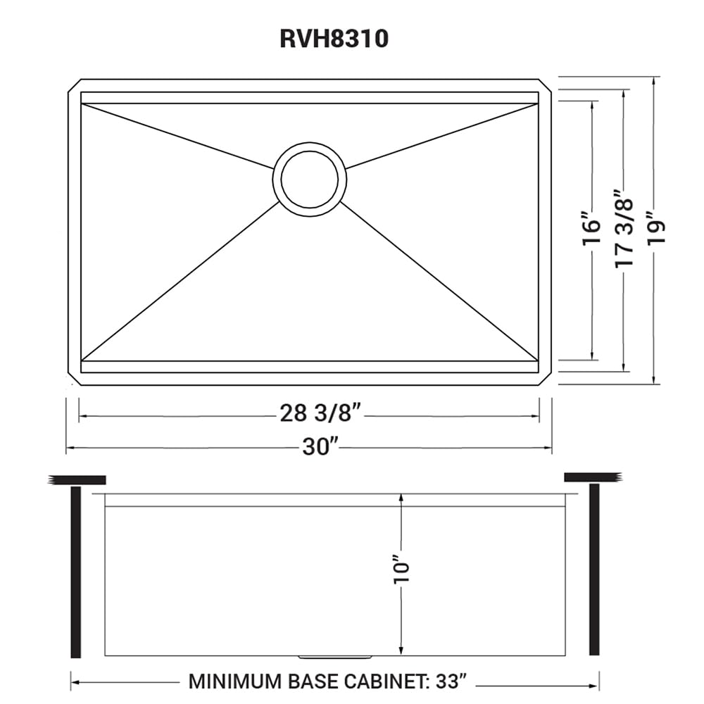 30-inch exterior RVH8310 fits typical 33-inch base cabinets