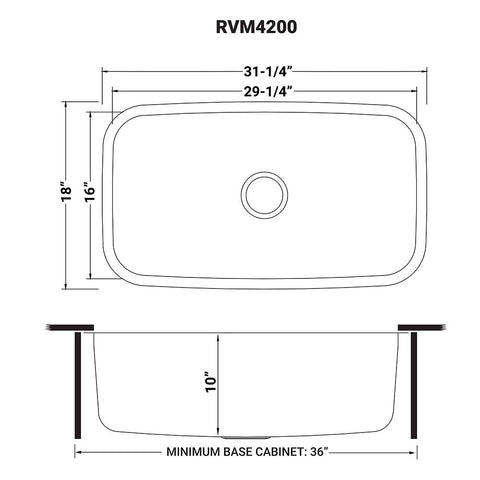 Ruvati RVM4200 fits deep basins and requires 36-inch base cabinet for installation.