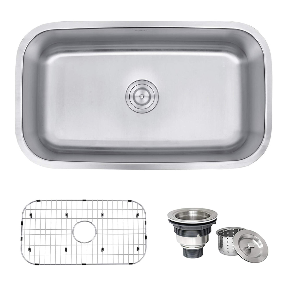 Ruvati RVM4200 undermount single bowl sink in brushed finish; durable and easy to clean.