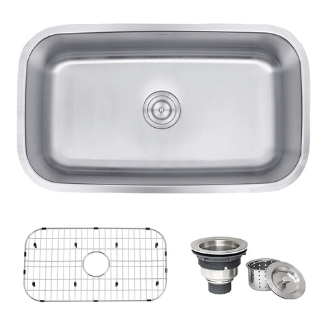 Ruvati RVM4200 undermount single bowl sink in brushed finish; durable and easy to clean.