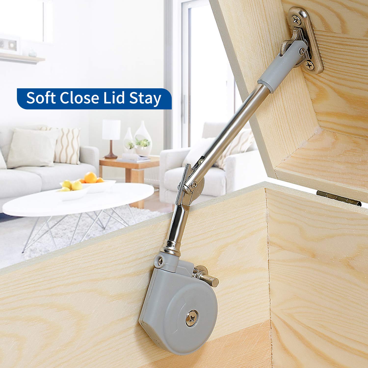 RUYUFE lid stay’s hydraulic damping provides quiet, controlled closing for cabinet lids.