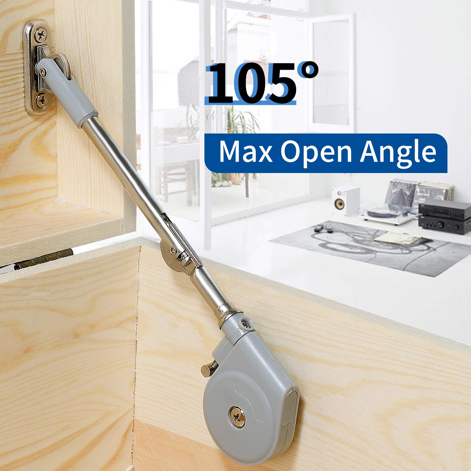 RUYUFE lid stay installation for toy boxes and upward-opening compartments.