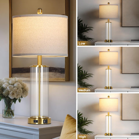 Ruzectt linen oatmeal lampshade softens light for warm ambiance.