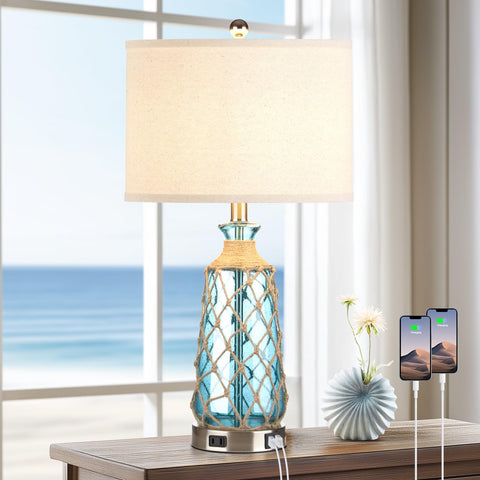 Ruzectt coastal teal bubble glass lamp with elegant design for living room ambiance