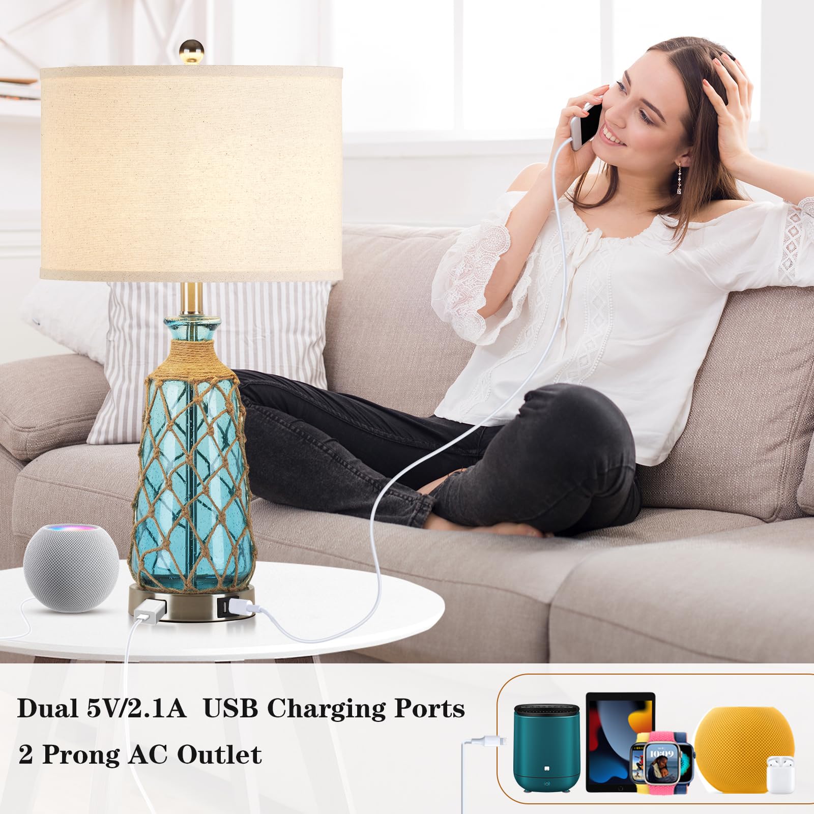Ruzectt lamp with USB ports and 120V outlet for convenient charging
