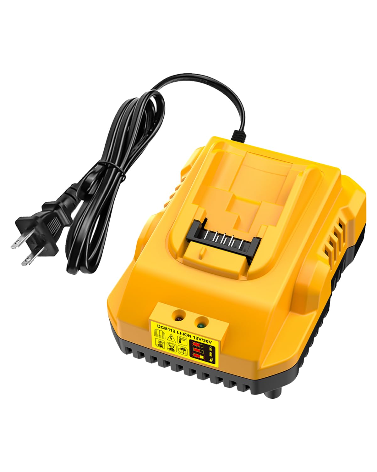 Ruzixt DCB112 charger front view for compact, efficient workspace charging.