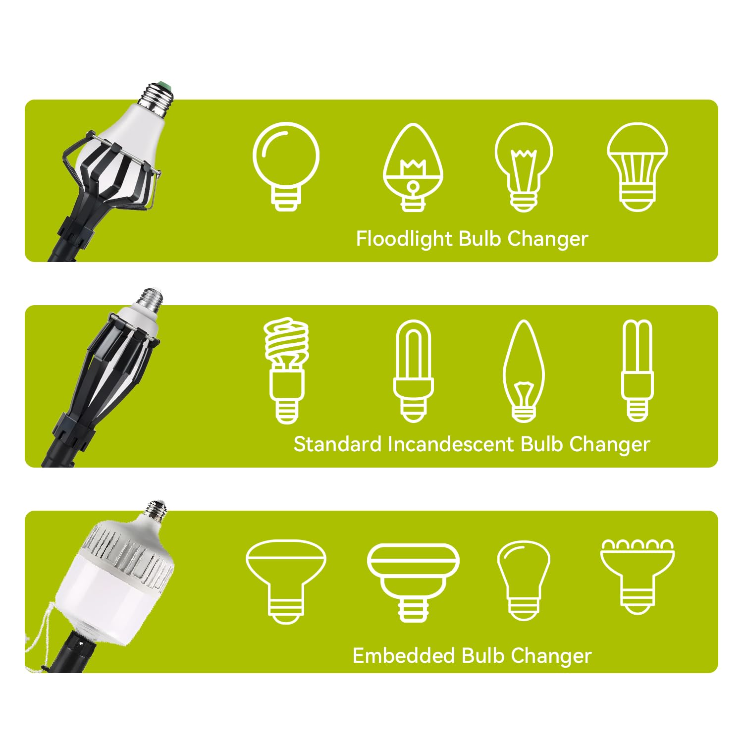 RuzRhyth three-attachments set ready for standard, floodlight, recessed bulbs