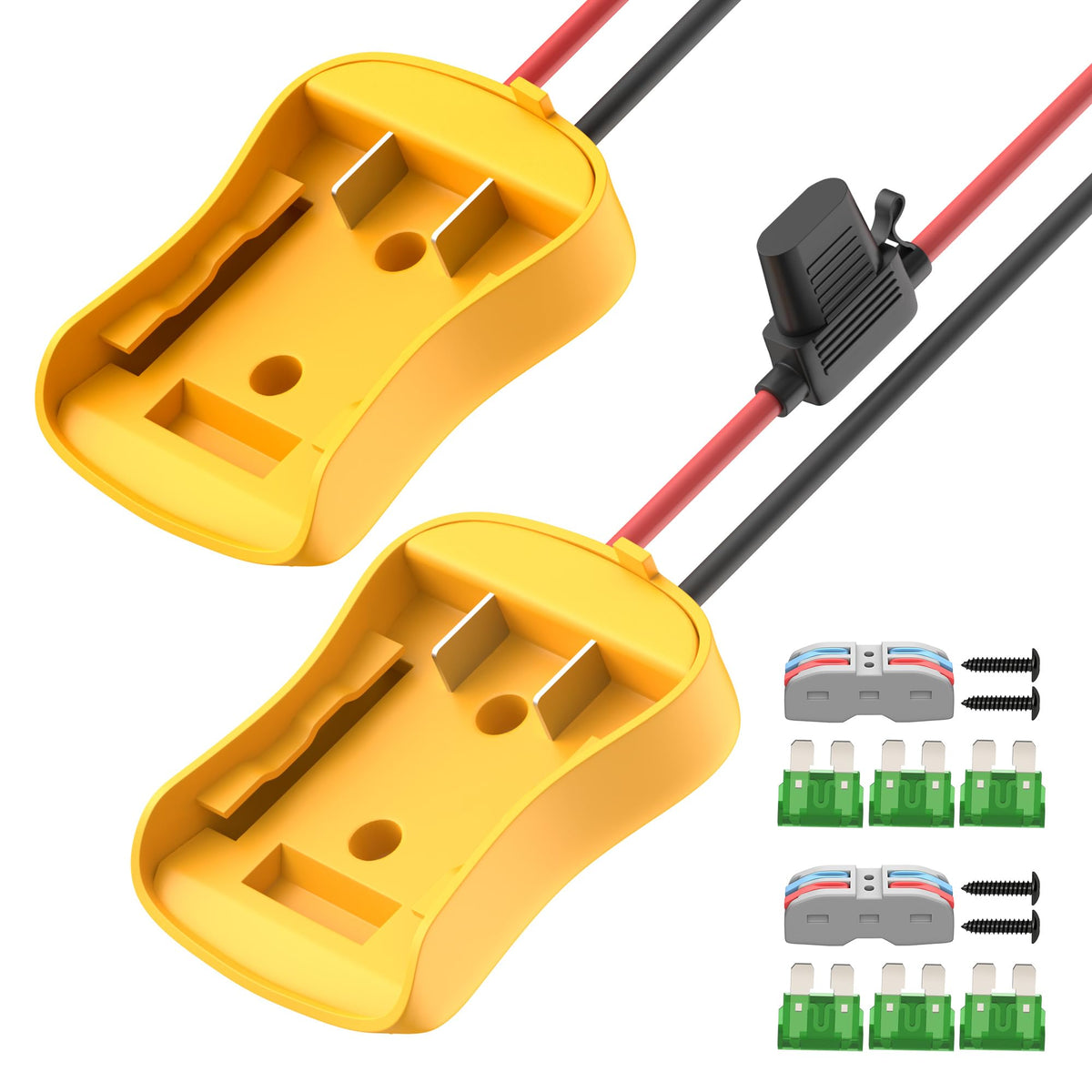 RVBOATPAT Dewalt 20V battery adapter, front view, durable ABS housing for rugged use.