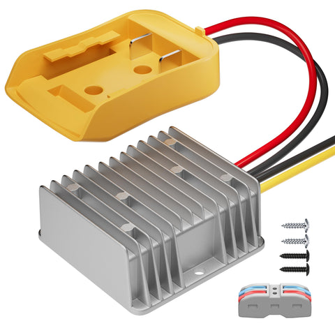 RVBOATPAT step-down converter powering DeWalt 20V to 12V devices