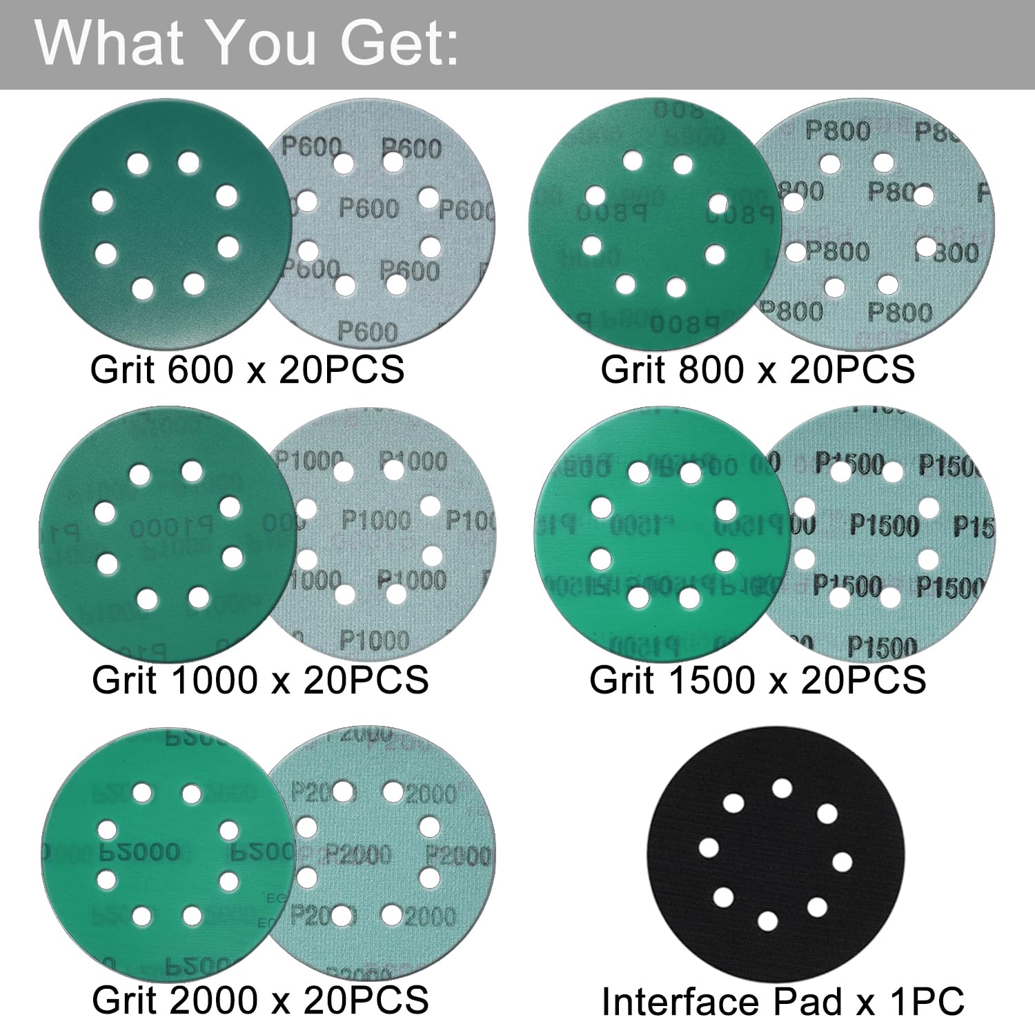 Rvetol 5-inch 8-hole disc, 800 grit, refined finish and reduced scratches