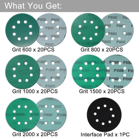 Rvetol 5-inch 8-hole disc, 800 grit, refined finish and reduced scratches