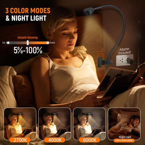 RVSPARK Clip On Light offers three color modes for versatile reading.
