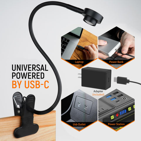 RVSPARK Clip On Light includes USB-C adapter for easy power.
