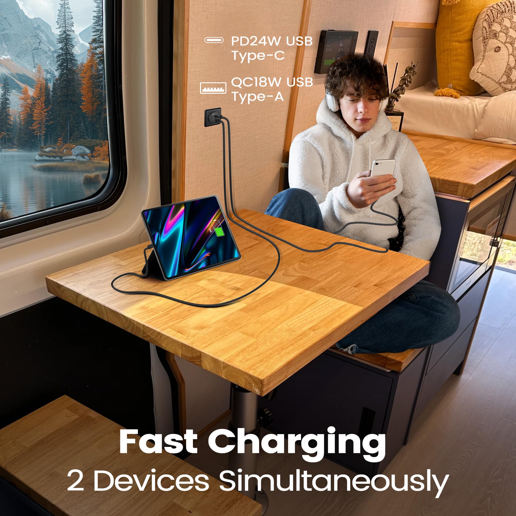 RVSPARK USB-C PD3.0 port delivers 24W fast charging