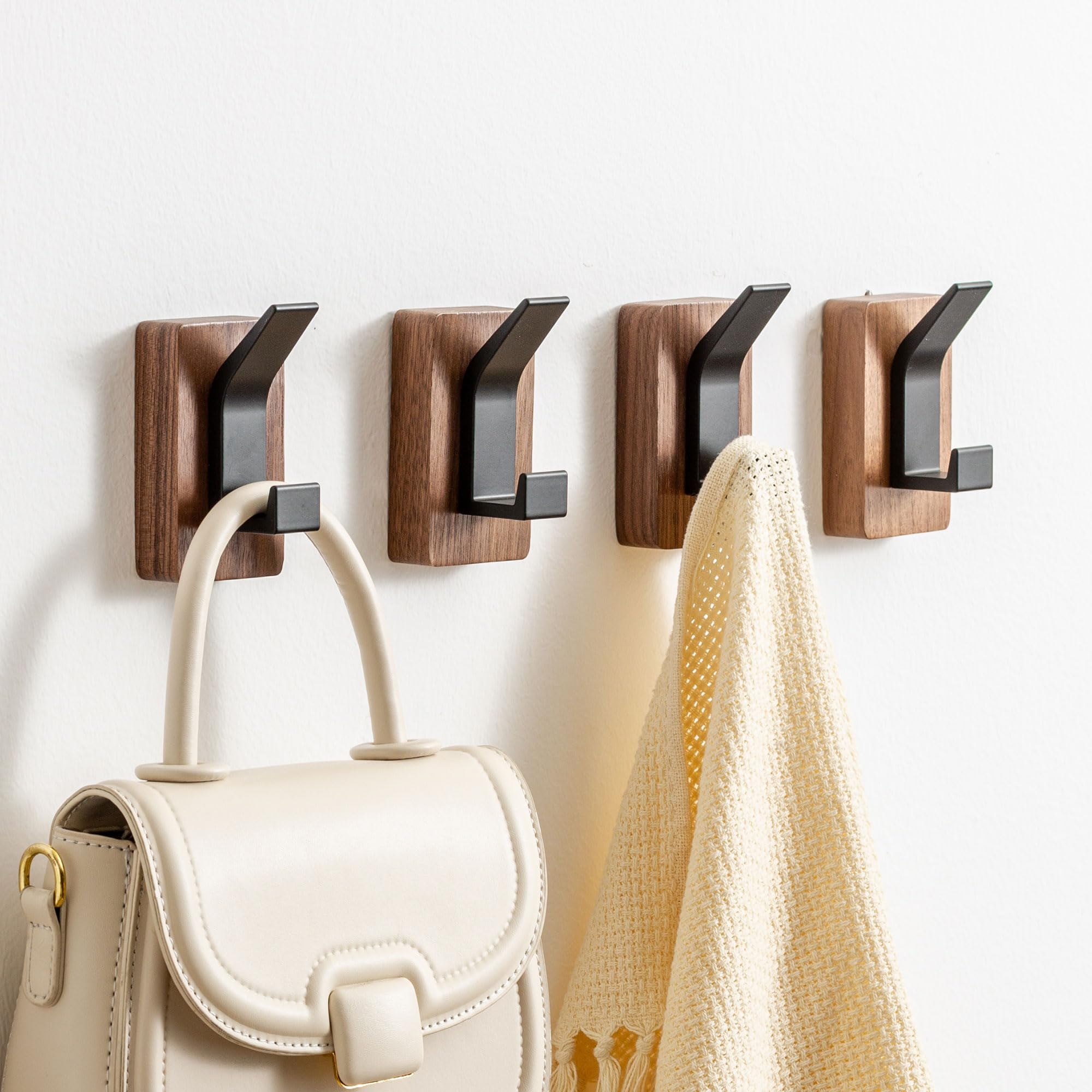 RVXHUA 4-pack wood wall hooks for sturdy coats and bags in the entryway