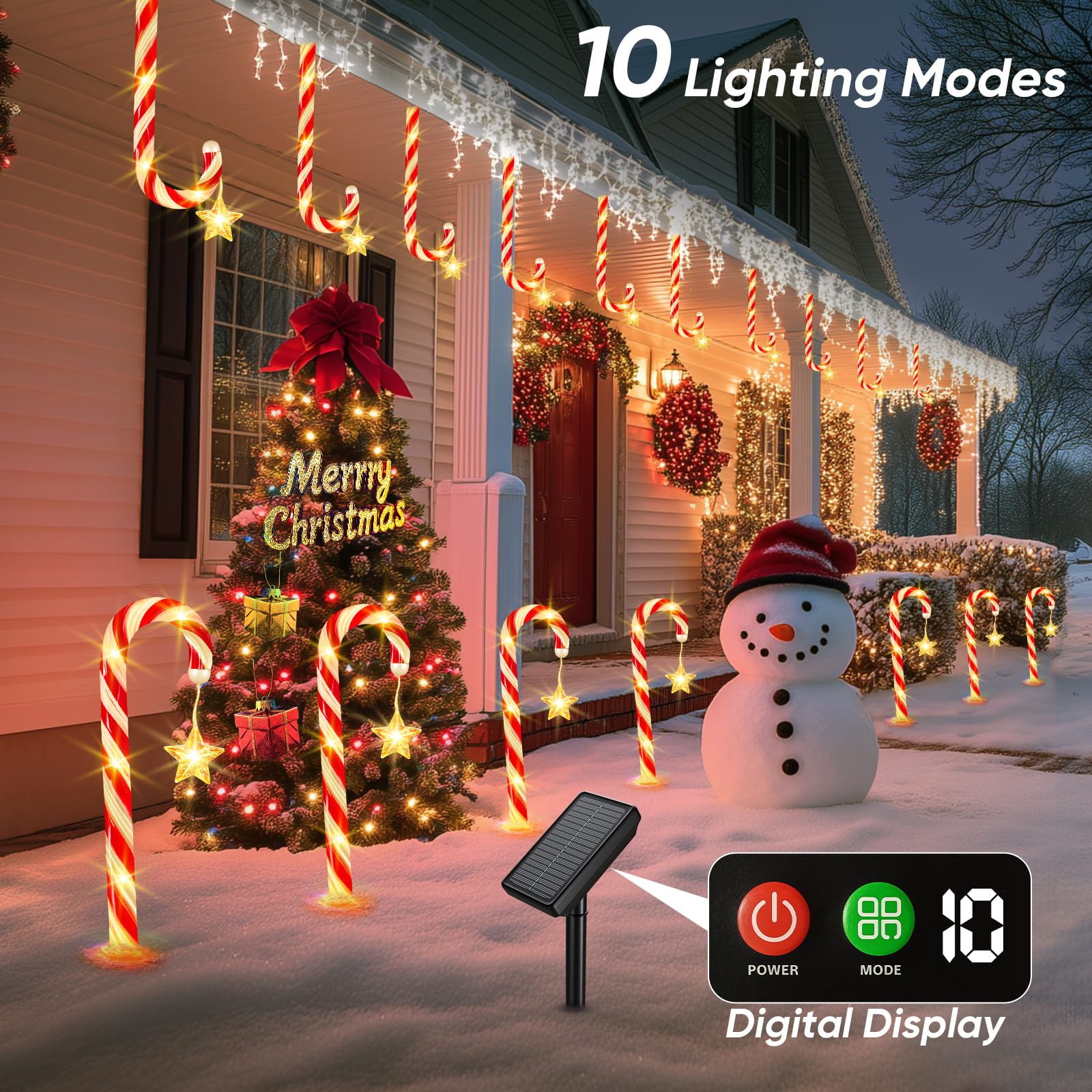 RVZHI candy cane lights along the garden path create a warm glow.