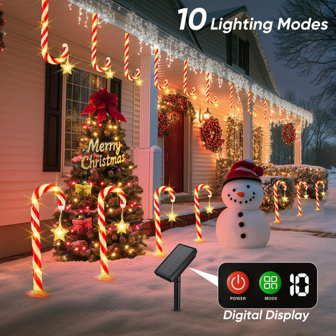 RVZHI candy cane lights along the garden path create a warm glow.