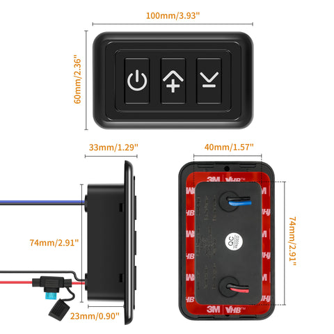 RVZONE 12V dimmer switch side panel highlights accessible wiring for mounting