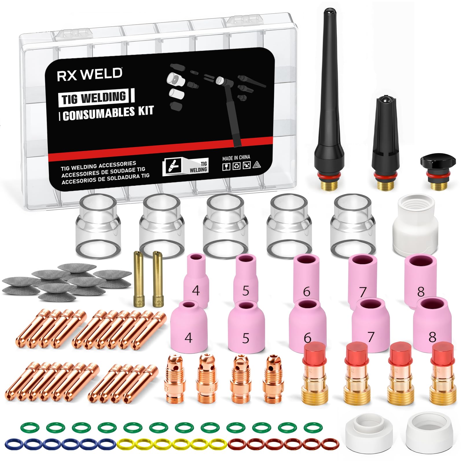 RX WELD 87pcs TIG torch accessories kit for versatile welding tasks.