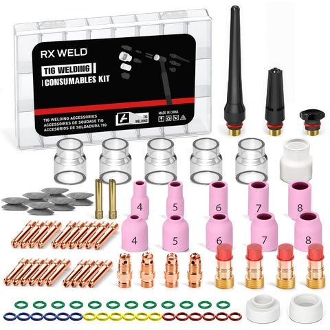 RX WELD 87pcs TIG torch accessories kit for versatile welding tasks.