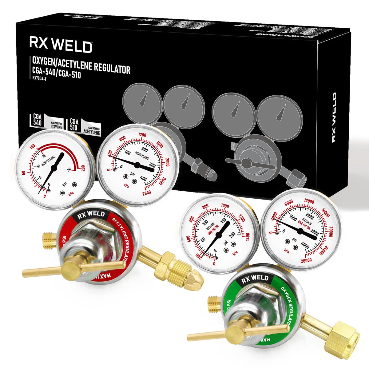RX WELD oxygen regulator with CGA-540 connection for steady gas flow