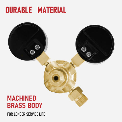 RX WELD regulator with 0-4500 PSI inlet and 0-40 CFH delivery specs