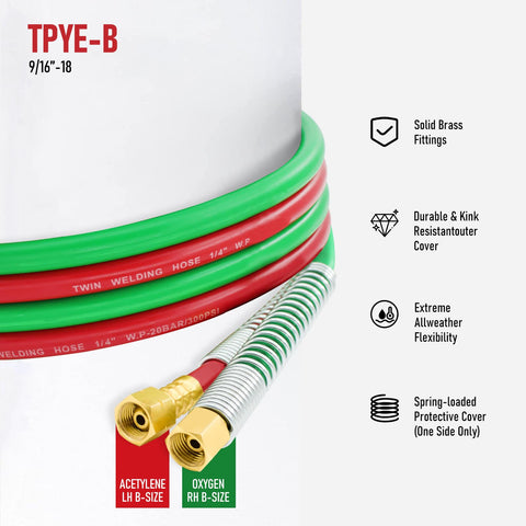 RX WELD twin-line hose connectors ensure reliable regulator compatibility.