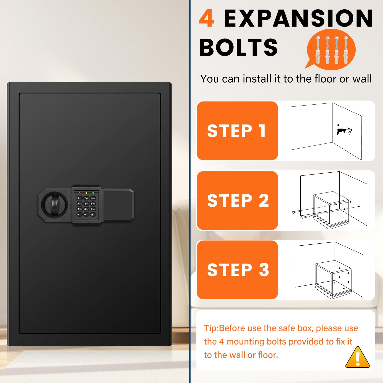 RXUJYC external battery case allows battery replacement without opening the safe.