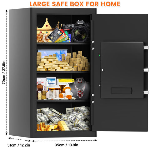 RXUJYC fireproof safe digital keypad and spare keys for convenient access.