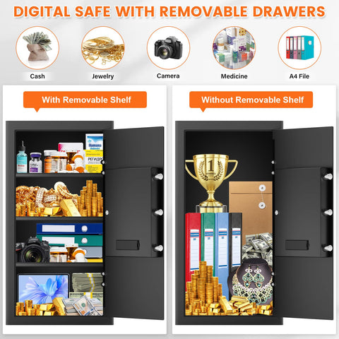 RXUJYC safe with built-in LED light brightens the interior for easy viewing.