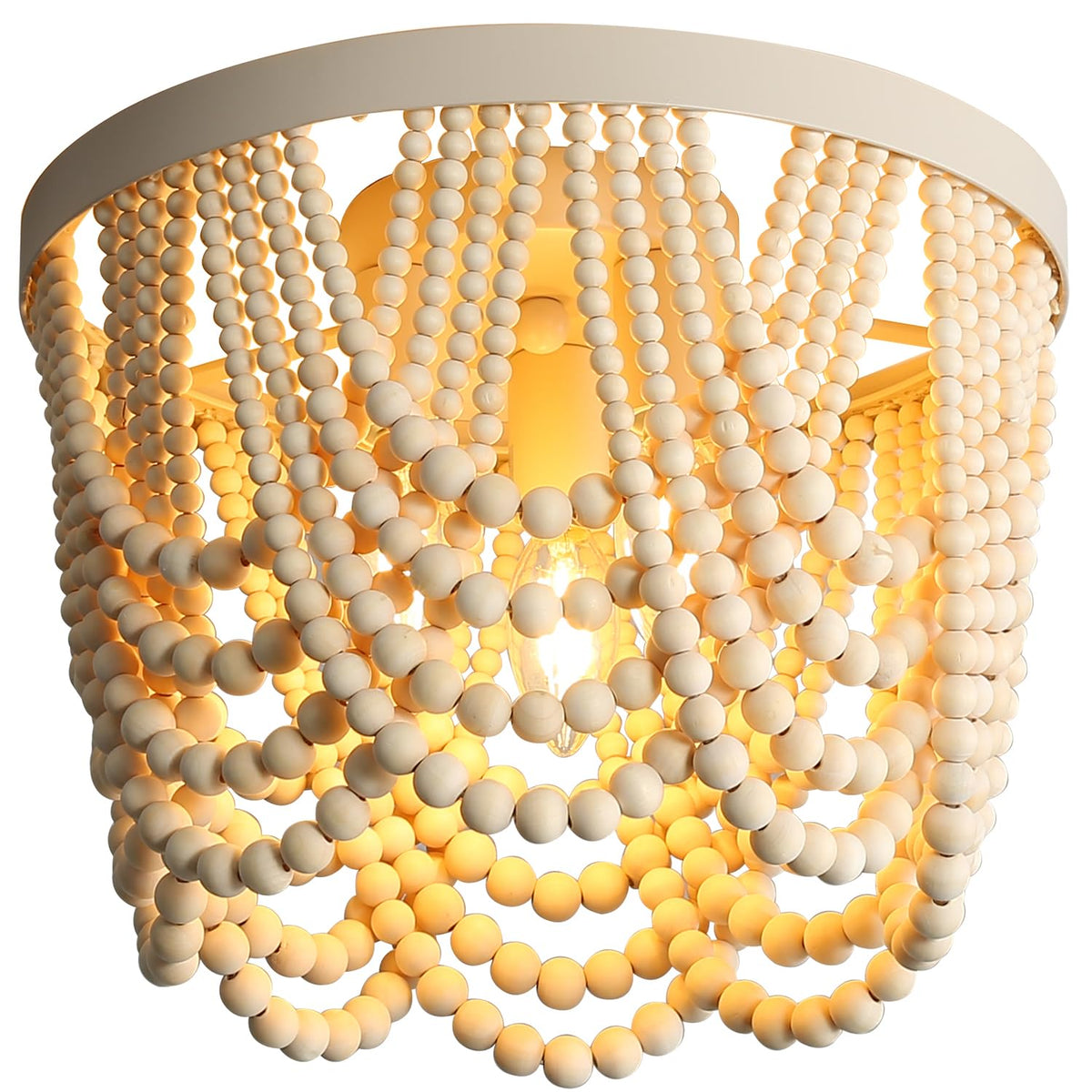 RyaHQ bohemian wood beaded lamp, 3-light ceiling, adds warm ambience to living spaces.