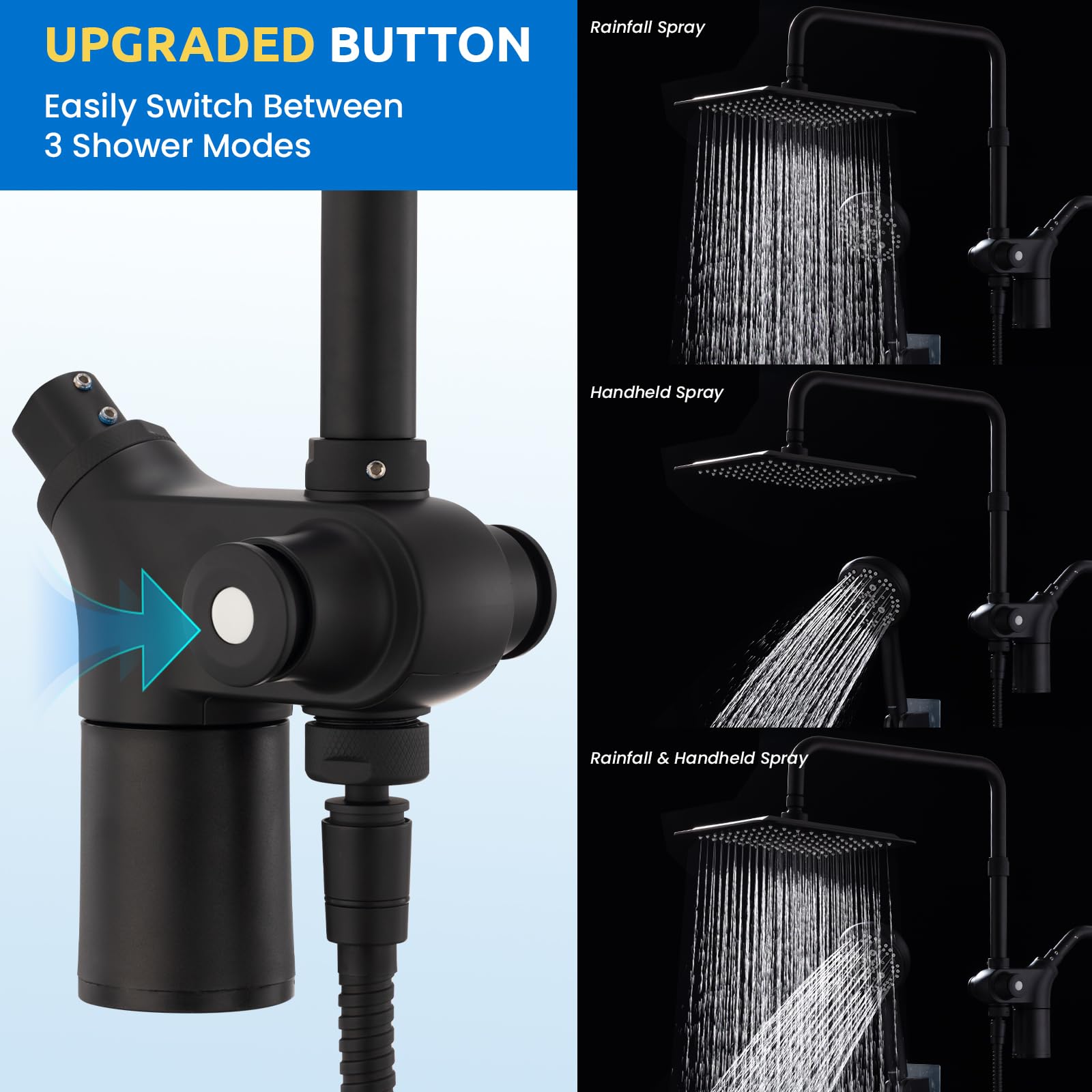 Ryamen 10-inch rainfall head angle adjustment for full-body coverage