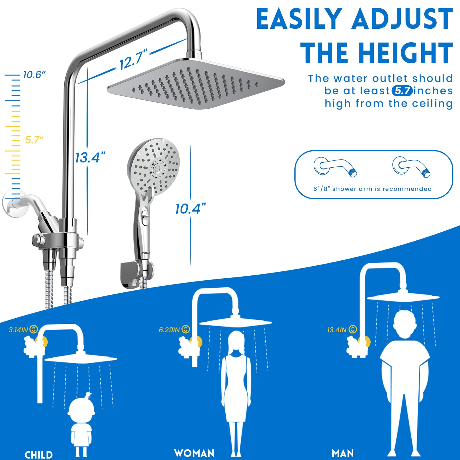 Ryamen handheld with six settings for baths and pet rinses.