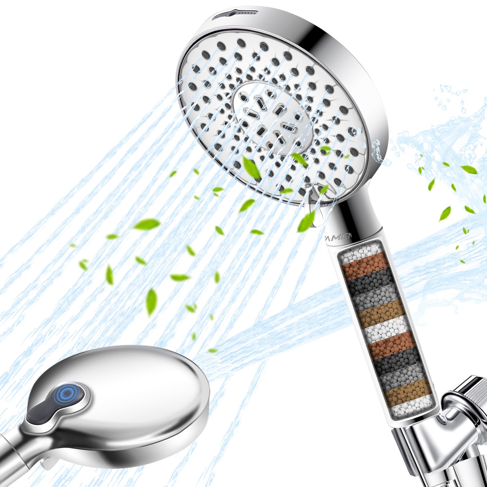 Ryamen filtered shower head handheld showing chlorine reduction for sensitive skin