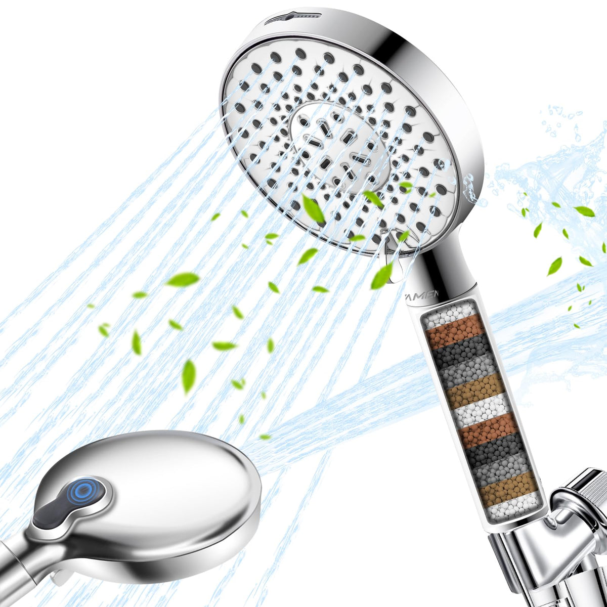 Ryamen filtered shower head handheld showing chlorine reduction for sensitive skin