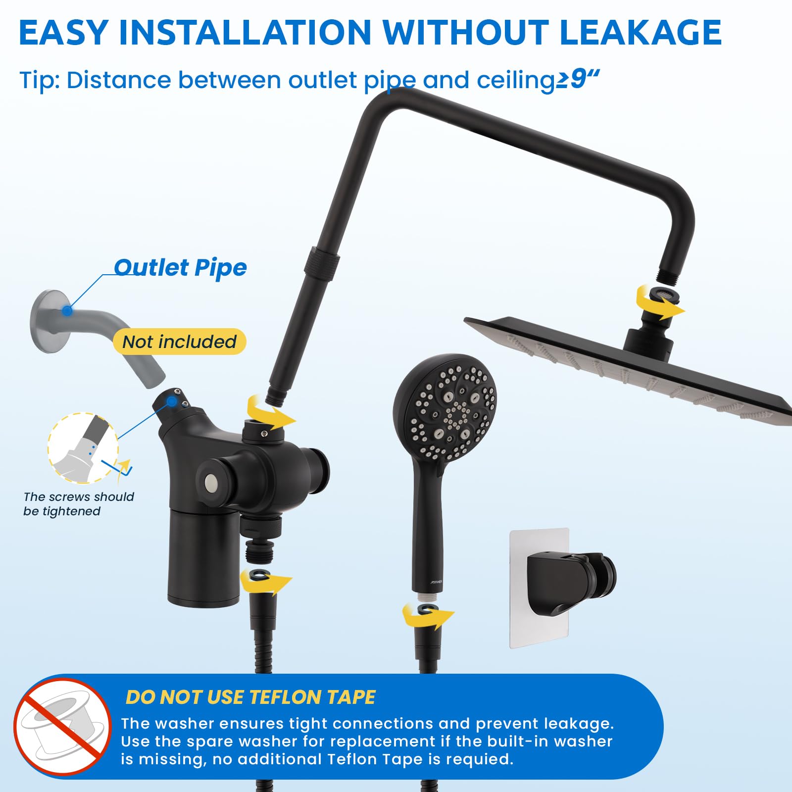 Ryamen L-shaped shower column bracket for sturdy mounting
