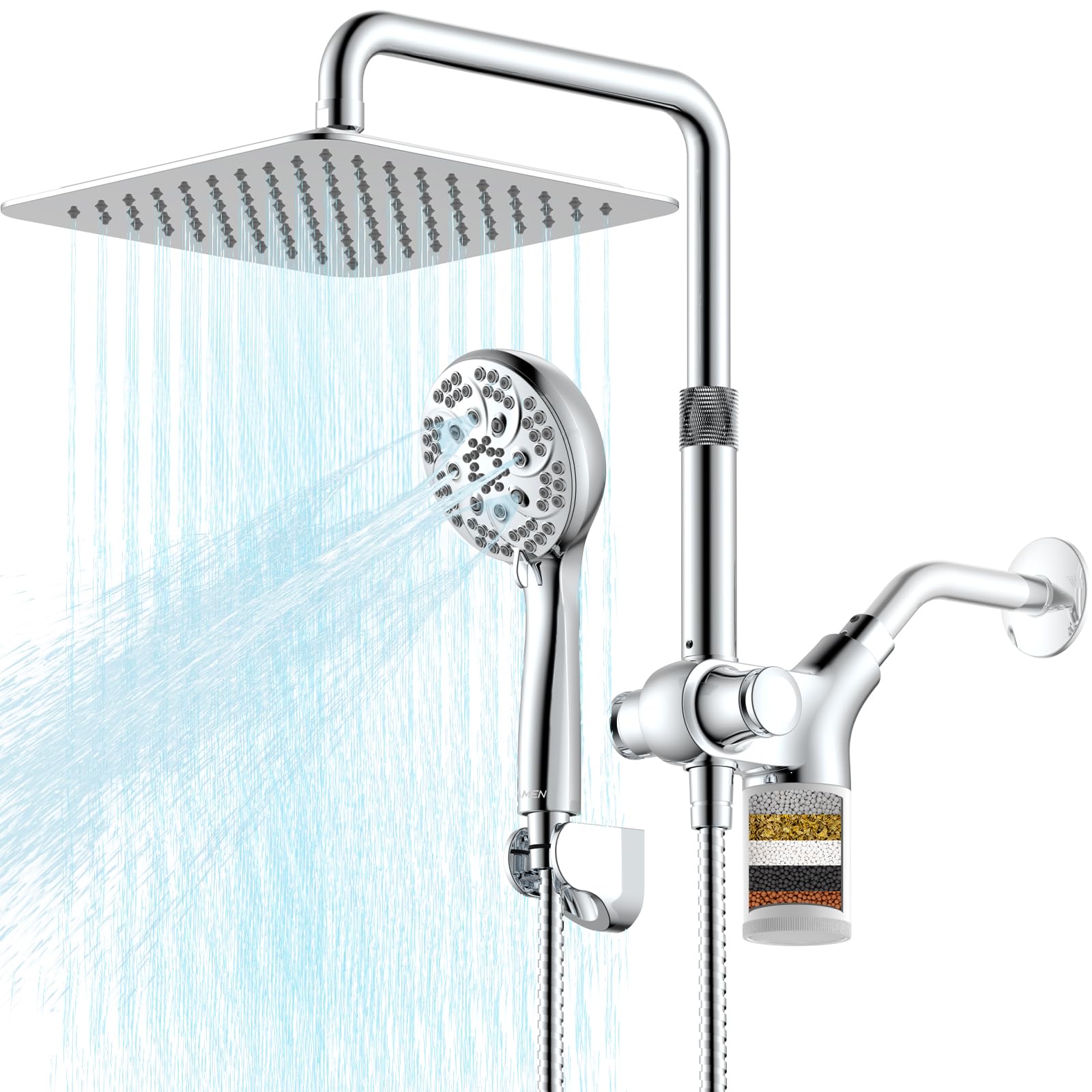 Ryamen upgraded dual shower head combo with 10 inch rain head for full-body coverage