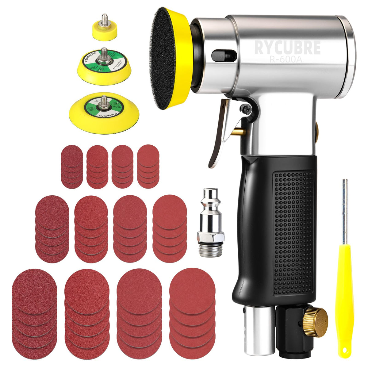 RYCUBRE 3-inch orbital sander in action for smooth wood finishing