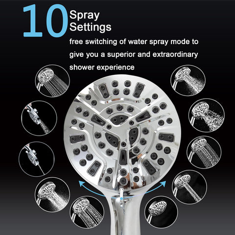 Ryhiac 10 spray modes for customized shower experiences.