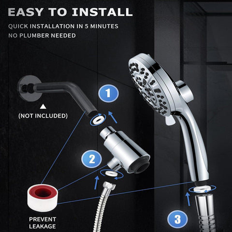 Ryhiac handheld showerhead with stainless 59-inch hose for flexible rinsing.