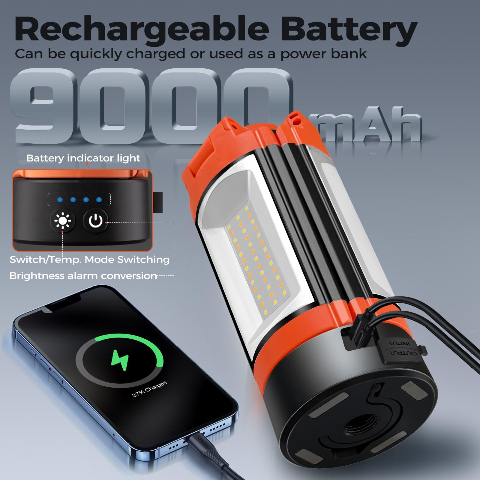 Rylpoint 12000mAh battery powers camping trips and work sites through the night.