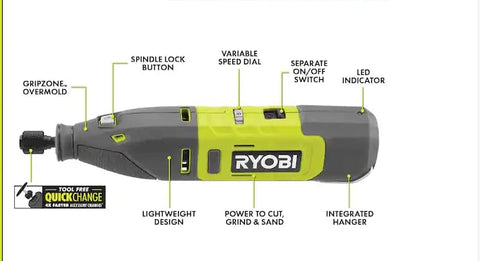 RYOBI 12V cordless rotary tool kit accessories laid out for fast, precise projects