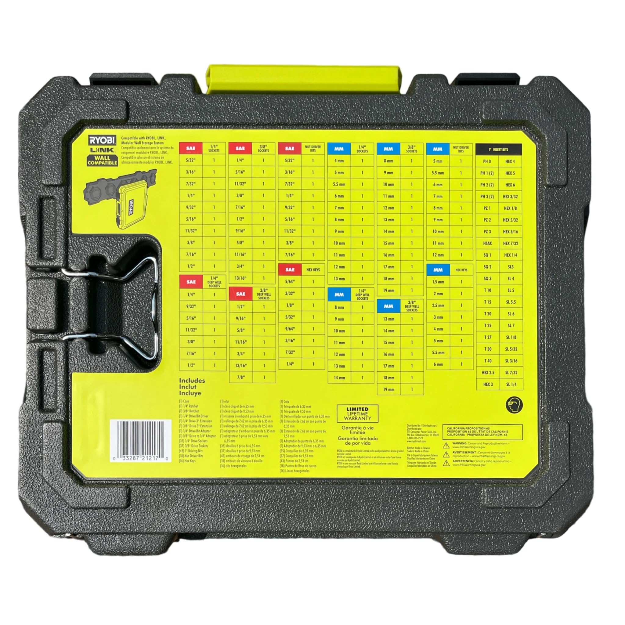 RYOBI 156pc mechanics set drive sizes and bits for versatile fastening tasks